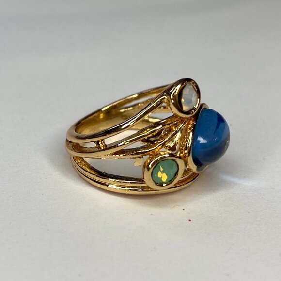 *NEW* Cocktail Ring - Gold tone Peacock Coloured Rhinestones - Picture 4 of 7